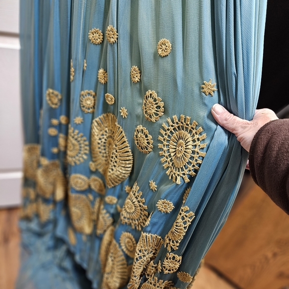 Rafael Cennamo blue/gold gown sz 4 - Picture 6 of 8